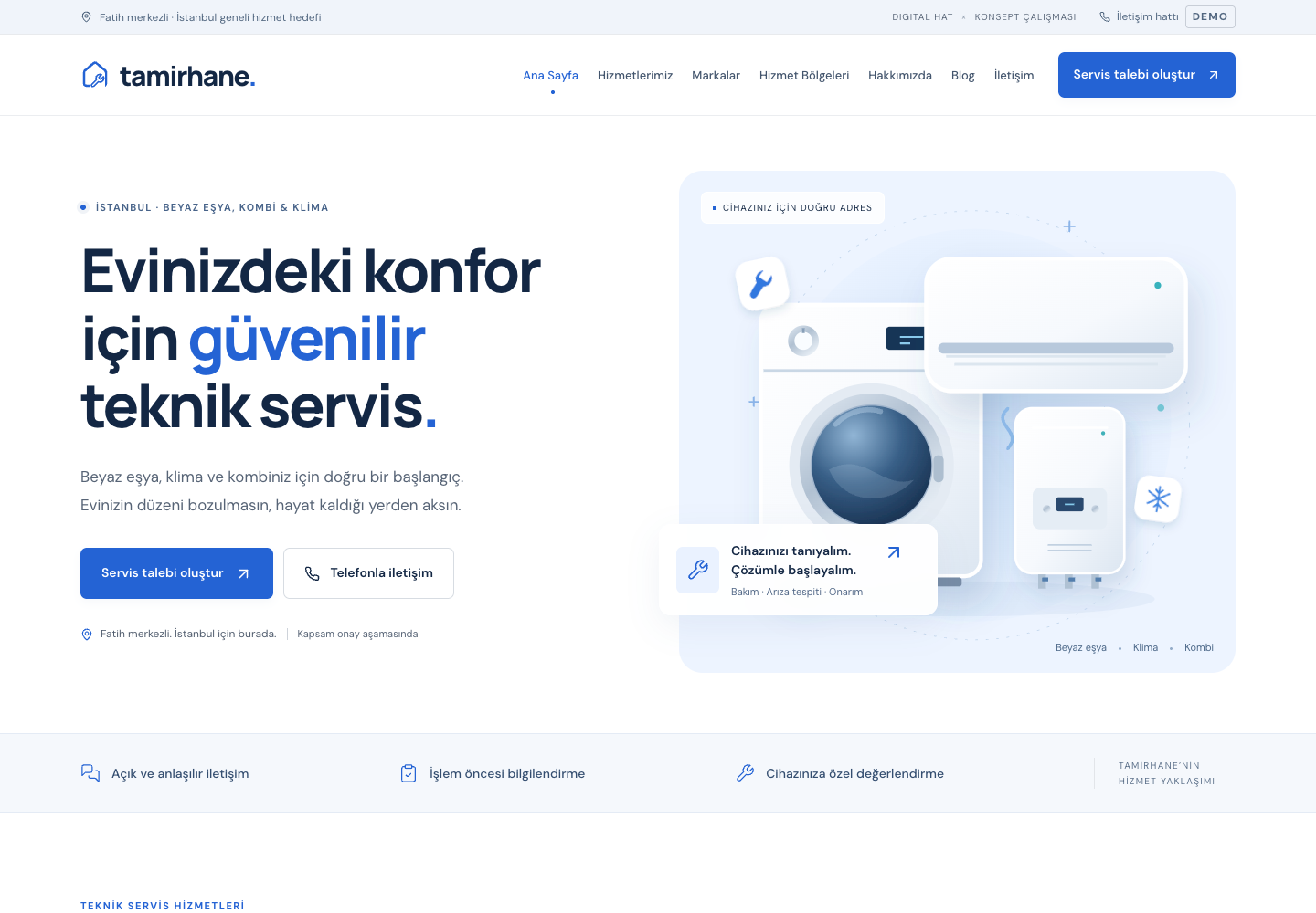 Tamirhane — Beyaz Eşya, Klima & Kombi Teknik Servis Platformu